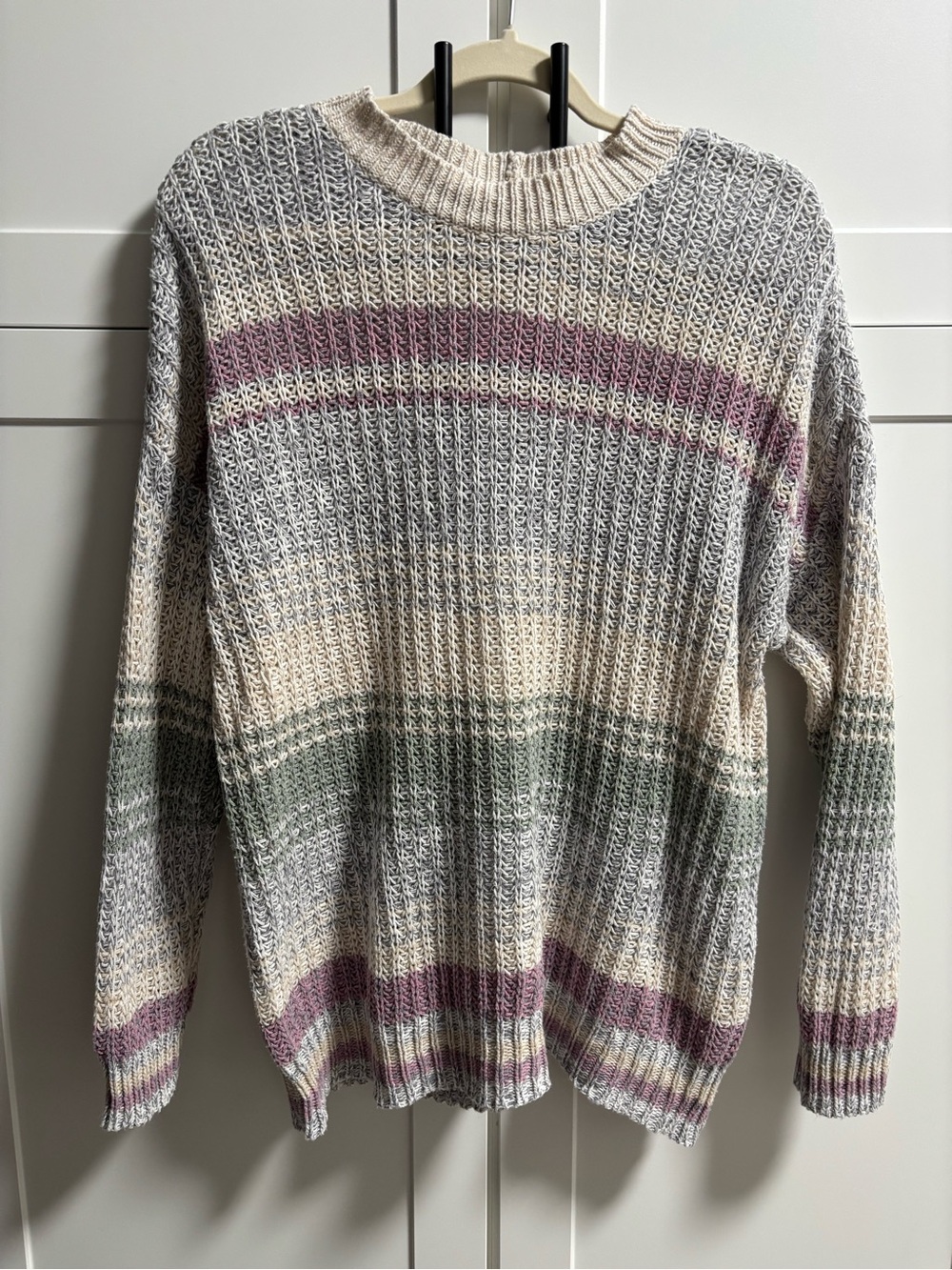 American Eagle Outfitters Pastel Open Knit Striped Crewneck Sweater - Size S